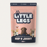 [en] Dog supplements package for hip and joint health with 'Little Legs' branding on a white background.